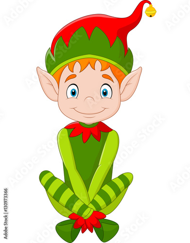 Cartoon happy Christmas elf sitting