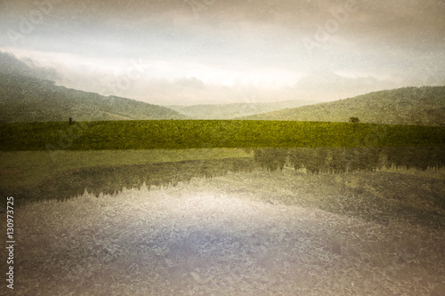 Artistic colorful double exposure with a Low tatra landscape. Decorative  abstract look.