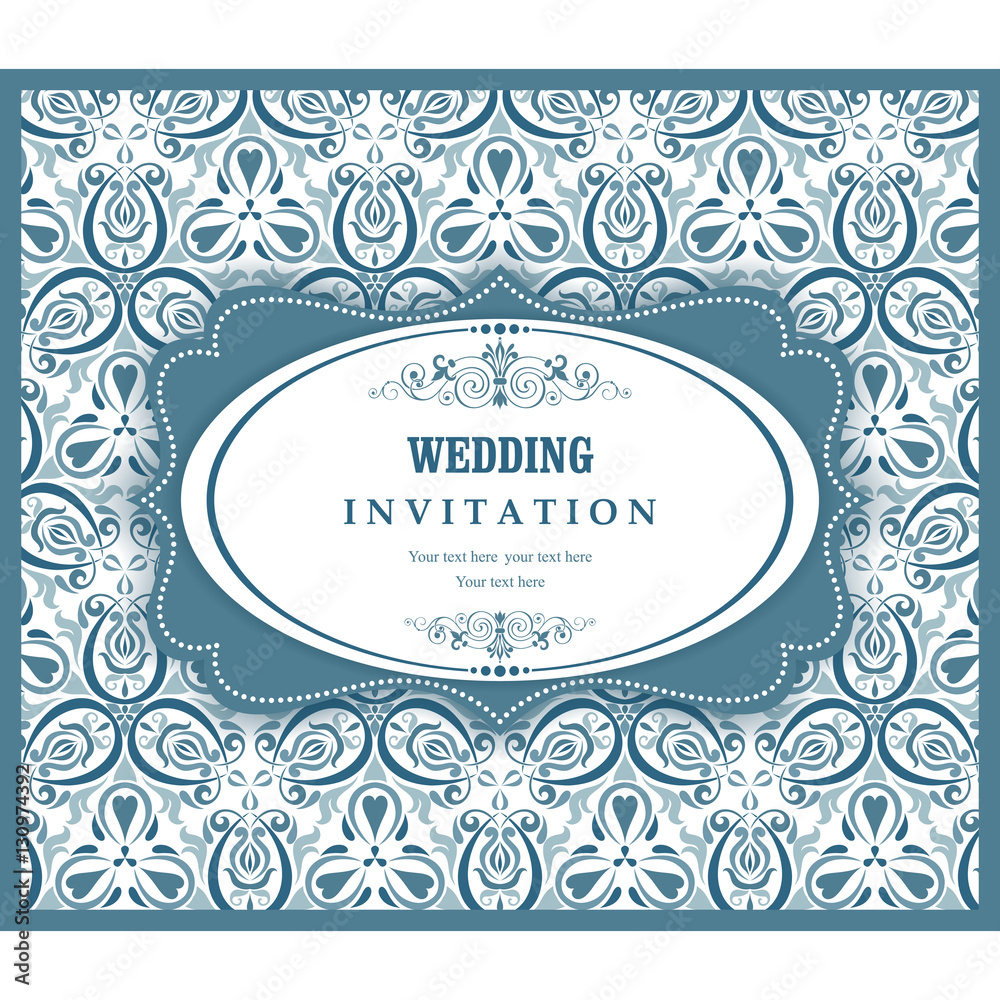 Wedding invitation cards in an vintage-style blue.