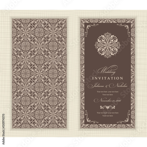 Fényképezés Wedding invitation cards in an vintage-style brown.