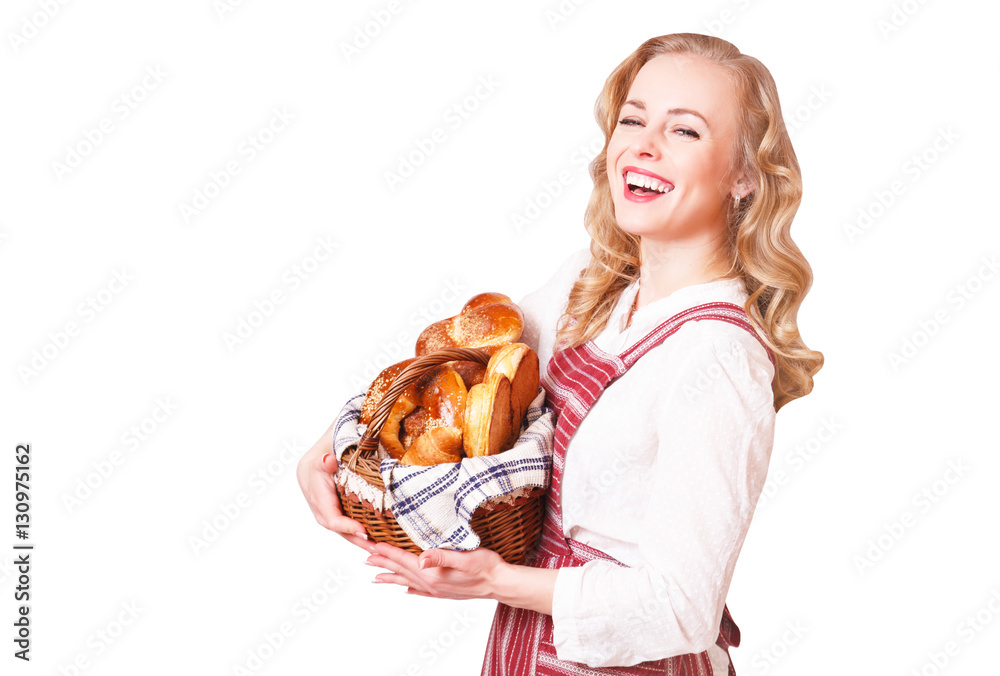Portrait of cute smiling woman with pastries in her hands Portrait of cute smiling woman with pastries in her hands