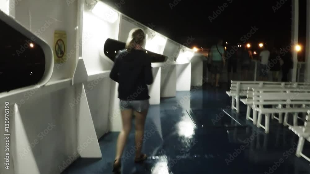 custom made wallpaper toronto digitalYoung girl goes for night on ship. Crimea, Kerch Strait