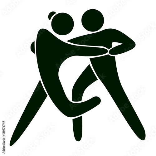 Isolated dancing icon. Black figures of athlets on white background. Sport dancing.