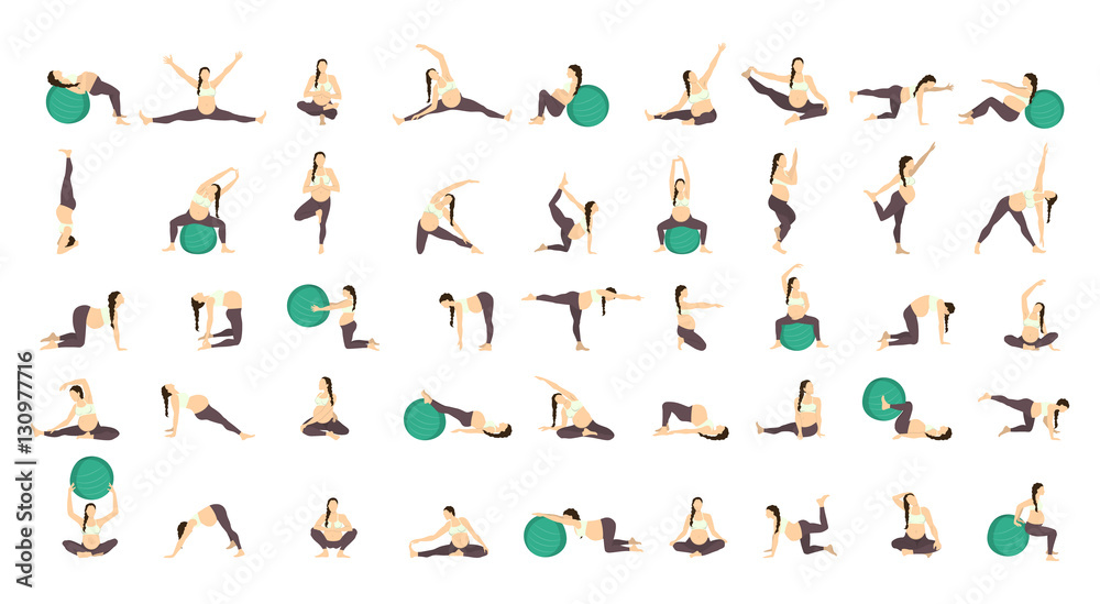 Workout for pregnant set. Exercises with fit ball. Yoga training.