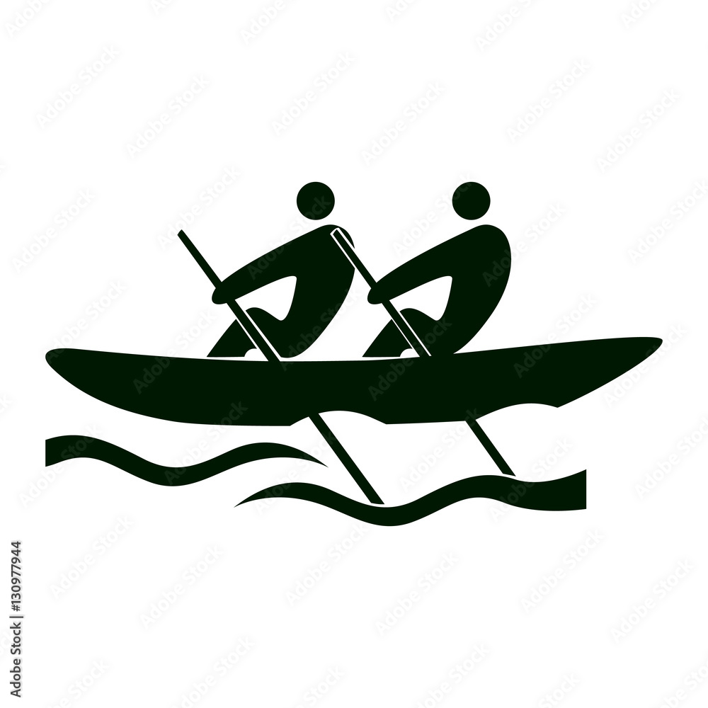 Isolated rowing icon. Black figures of athlets on white background. People in a boat. Isolated rowing icon. Black figures of athlets on white background. People in a boat.
