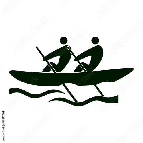 Isolated rowing icon. Black figures of athlets on white background. People in a boat.
