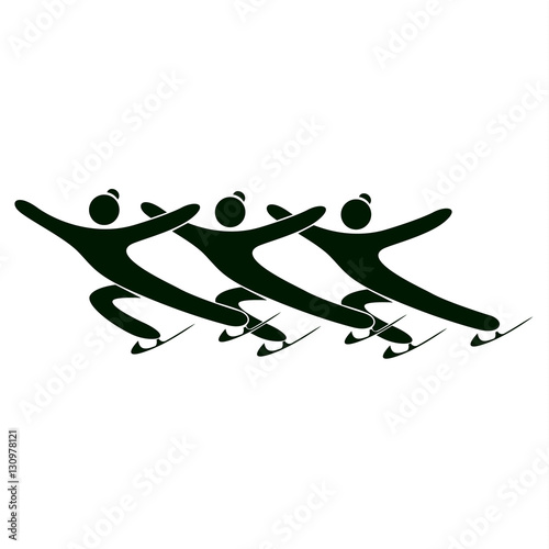 Isolated skating icon. Synchronized skating. Black figures of athlets on white background.