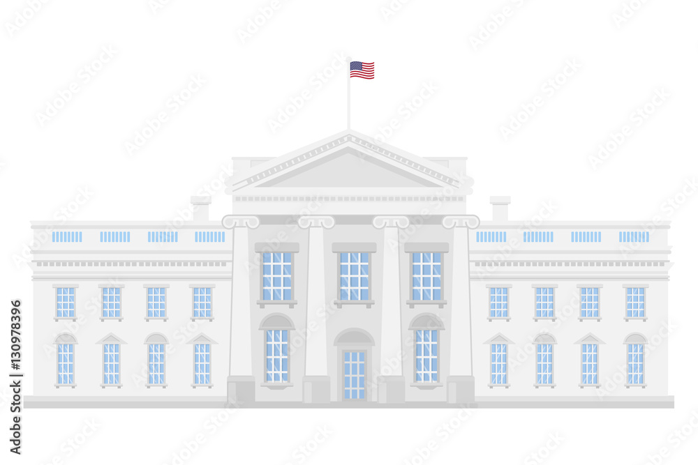 The White House on white background. American government.