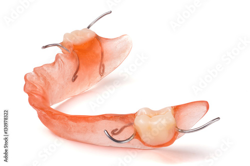 removable partial denture isolated on white background photo