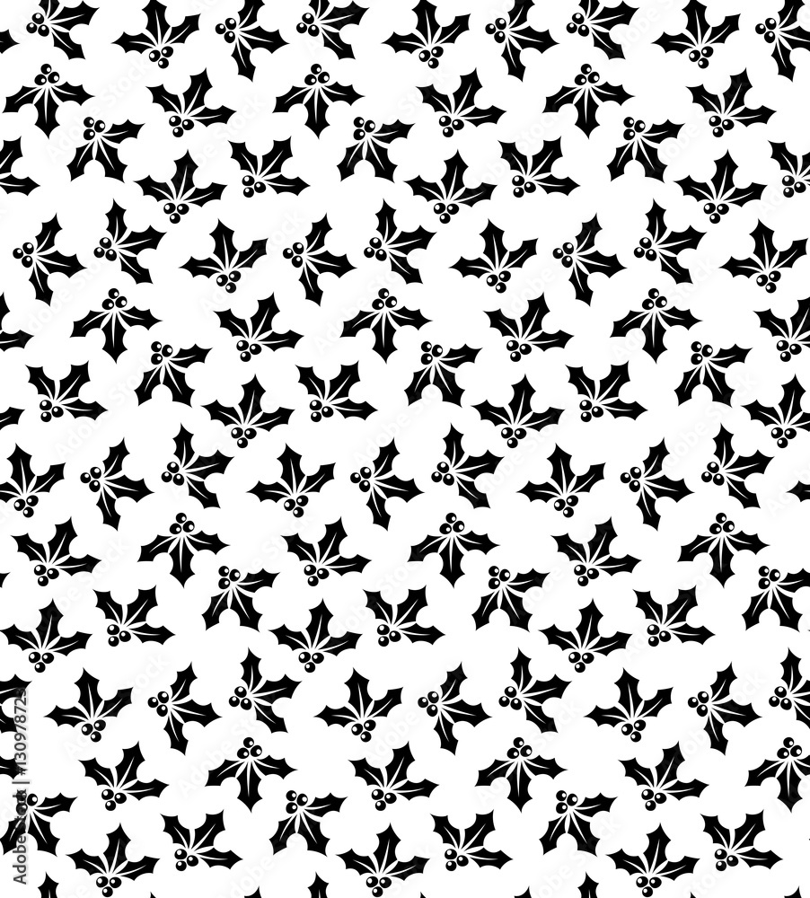 Holly berries seamless pattern black on white Holly berries seamless pattern black on white