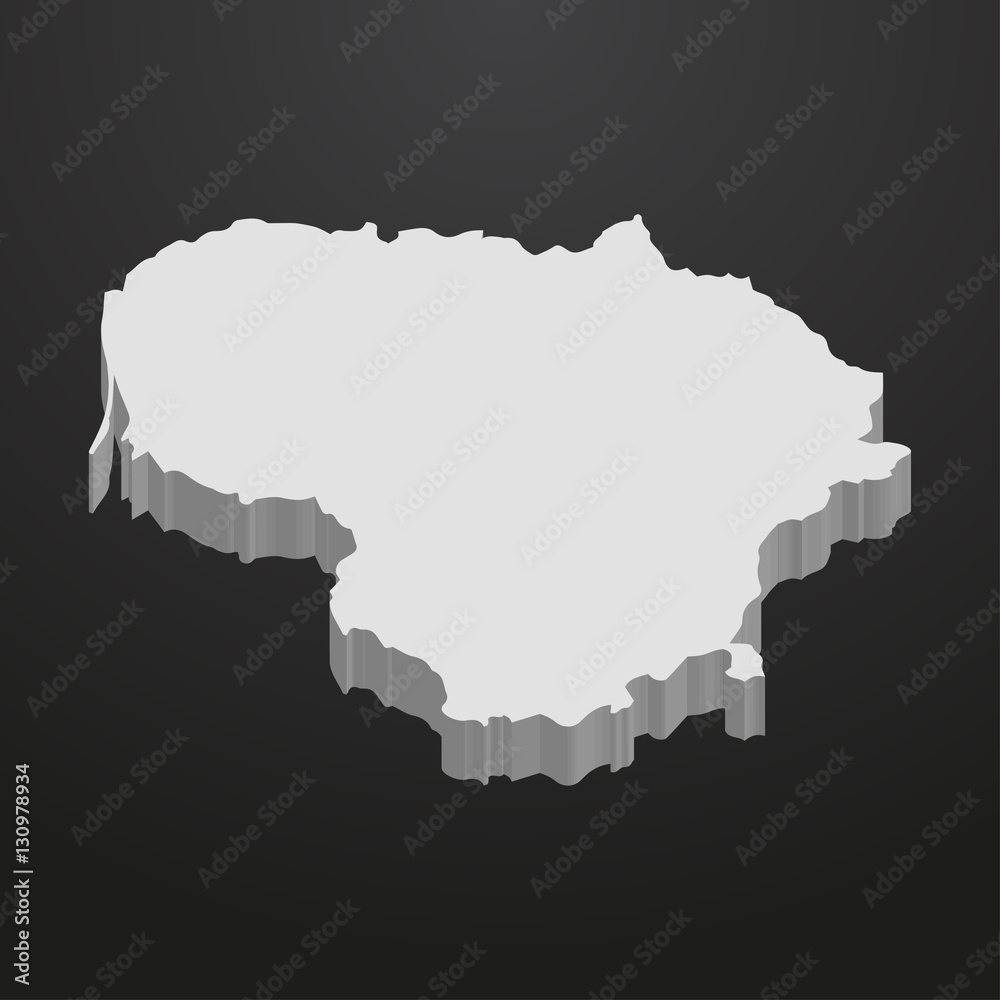 Lithuania map in gray on a black background 3d