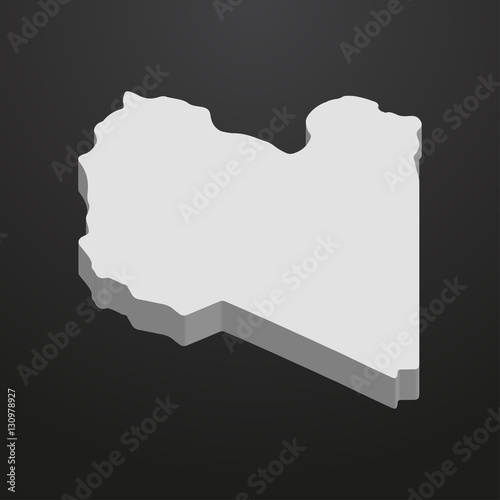 Libya map in gray on a black background 3d