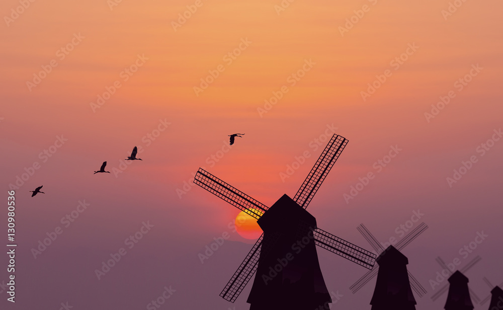 silhouette of wooden windmill silhouette of wooden windmill