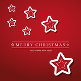 Merry Christmas - Colorful Modern Style Happy Holidays Greeting Card with Label and Red Stars