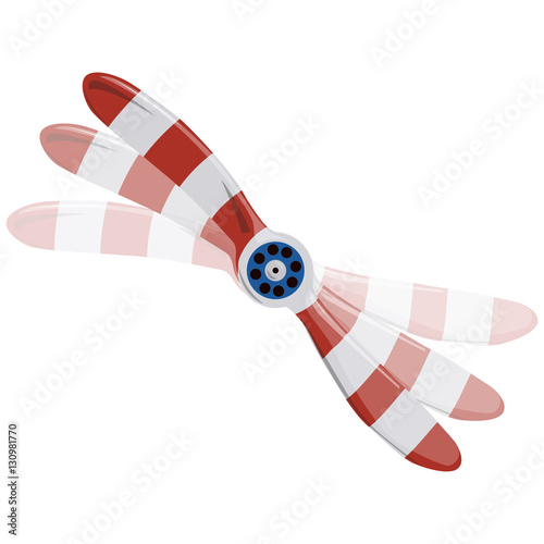 Striped rotating propeller. Vector propeller aircraft in colors of the United States and Great Britain. Two bladed biplane propeller from front view. Propeller with the effect of spin and rotate.