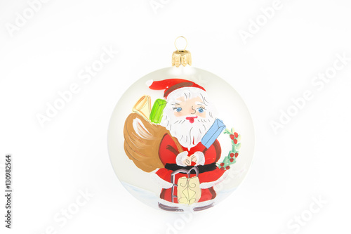 Christmas ball with Santas hand painted, isolated on white backg