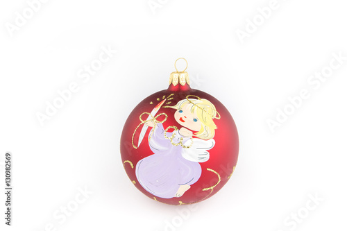 red Christmas ball with Angel, hand painted, isolated