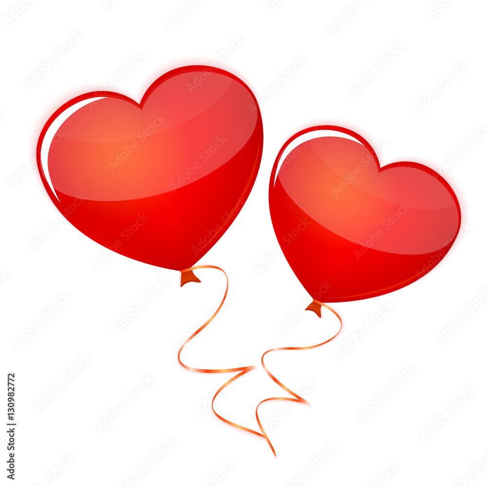 Red heart ballons on white background vector. Valentines Day car