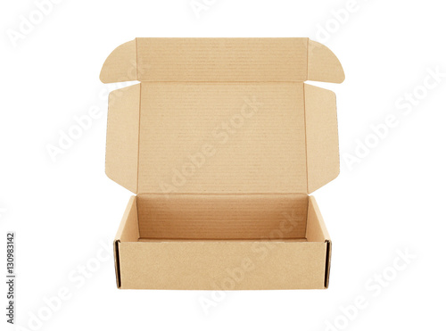 carton box open empty isolated on white background, for postal delivery