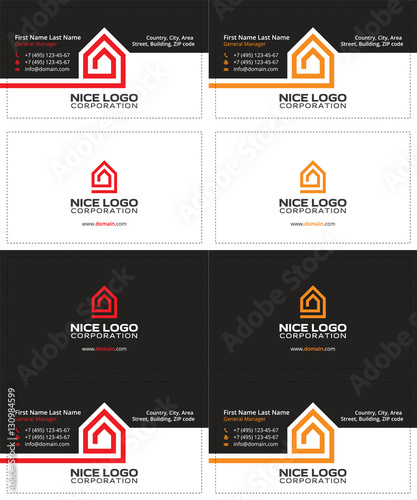 home inside the house business card, black, red and yellow colors, modern template