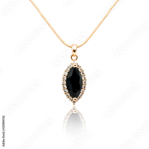 Black spinel Diamond pendant isolated on white