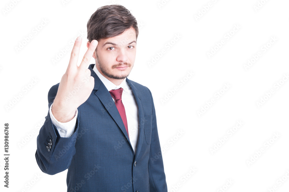 Marketing manager showing number two with hand Marketing manager showing number two with hand