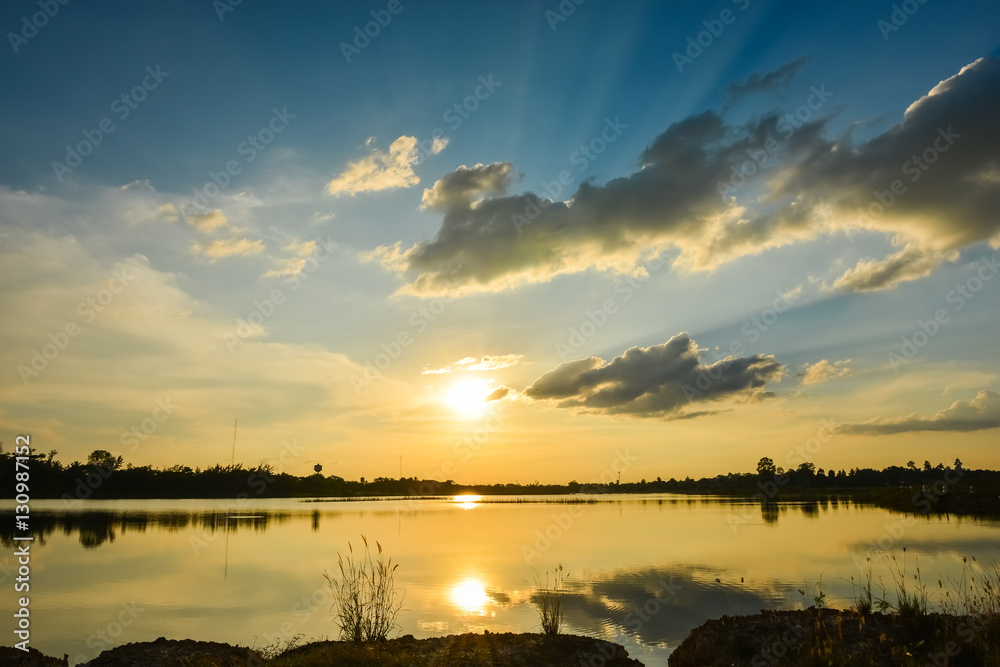 Fototapeta premium sunset on the lake landscape