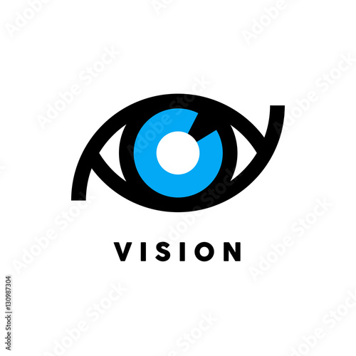 Abstract vision logo with blue and black eye icon concept isolated on white background. Vector illustration.