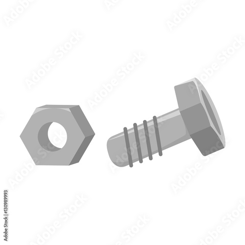 Structural bolt and hex nut icon in monochrome style isolated on white background. Build and repair symbol stock vector illustration.