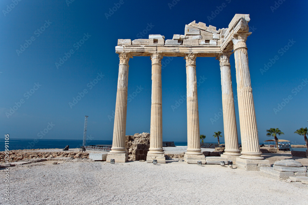 Beautiful view of the Temple of Apollo on a sunny summer day in Side, Turkey
