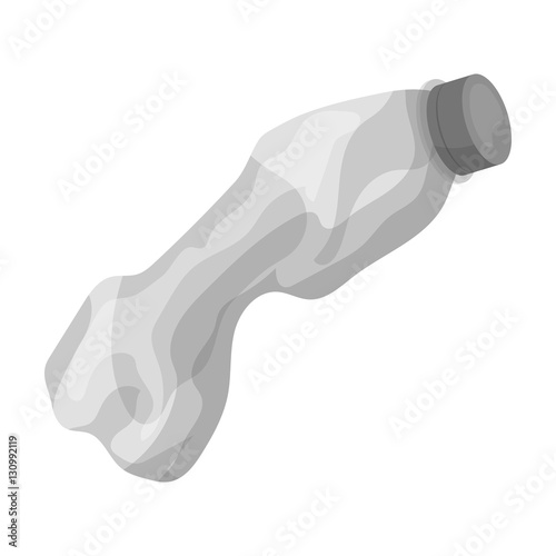 Crumpled plastic bottle icon in monochrome style isolated on white background. Trash and garbage symbol stock vector illustration.