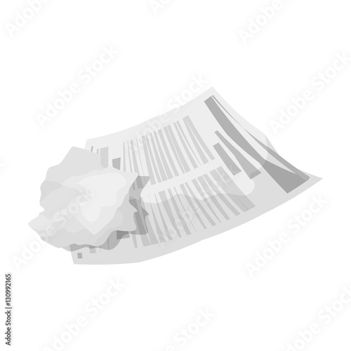 Crumpled paper icon in monochrome style isolated on white background. Trash and garbage symbol stock vector illustration.