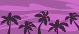 Silhouette of palm trees at sunset. Flat design. Vector illustration