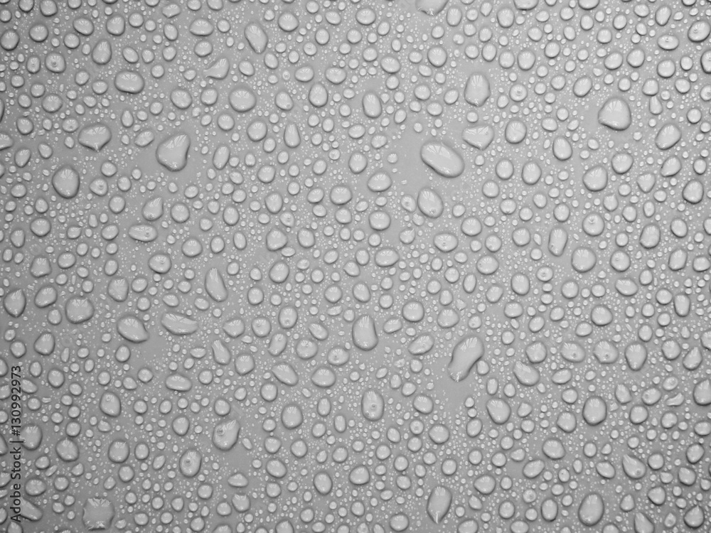 Water drops on gray background.