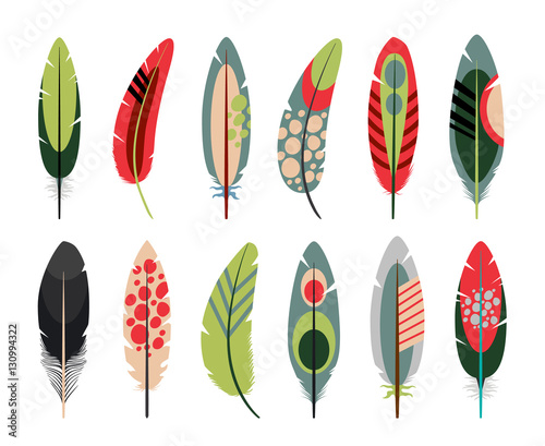Colorful flat feathers icons on white background. Vector illustration © ssstocker