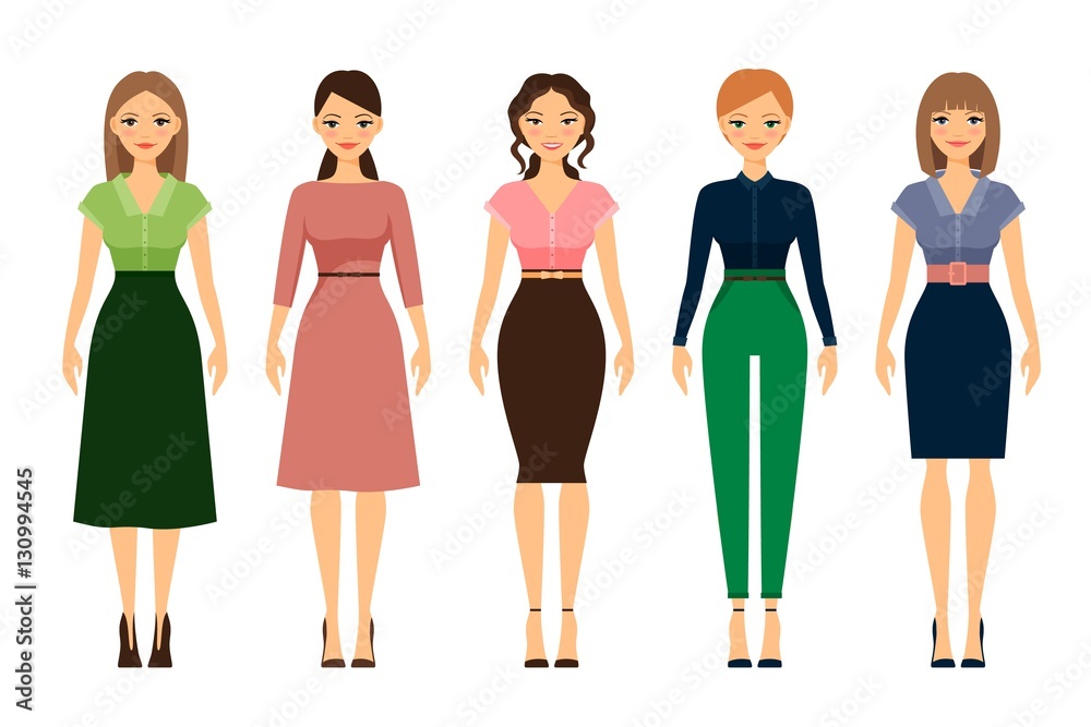 Women dress code romantic style icons on white background. Vector illustration
