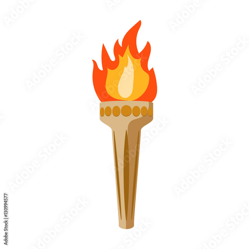Olympic torch icon in cartoon style isolated on white background. Greece symbol stock vector illustration.