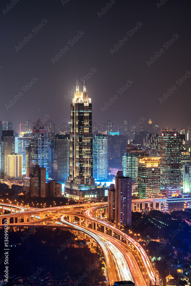Fototapeta premium Aerial View of Shanghai Highway at Night