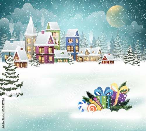 Winter village and Christmas presents