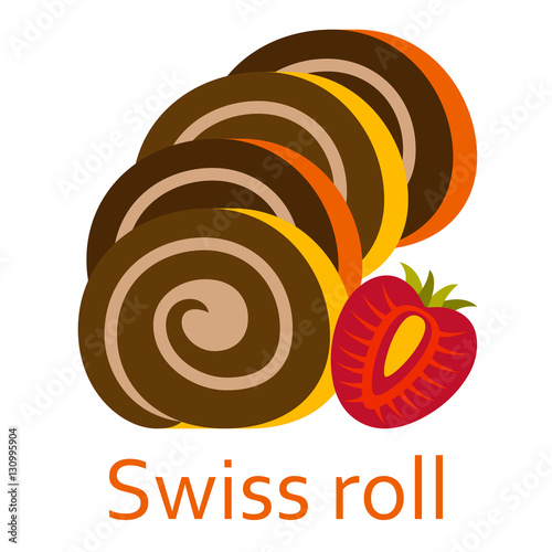 Swiss roll. Sweet food flat icon. Vector illustration.