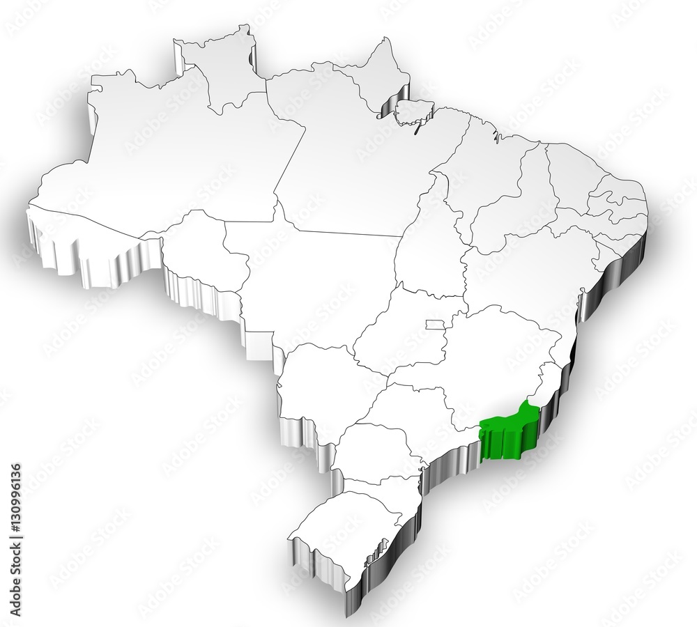 Fototapeta premium Brazilian map with Rio Janeiro state highlighted