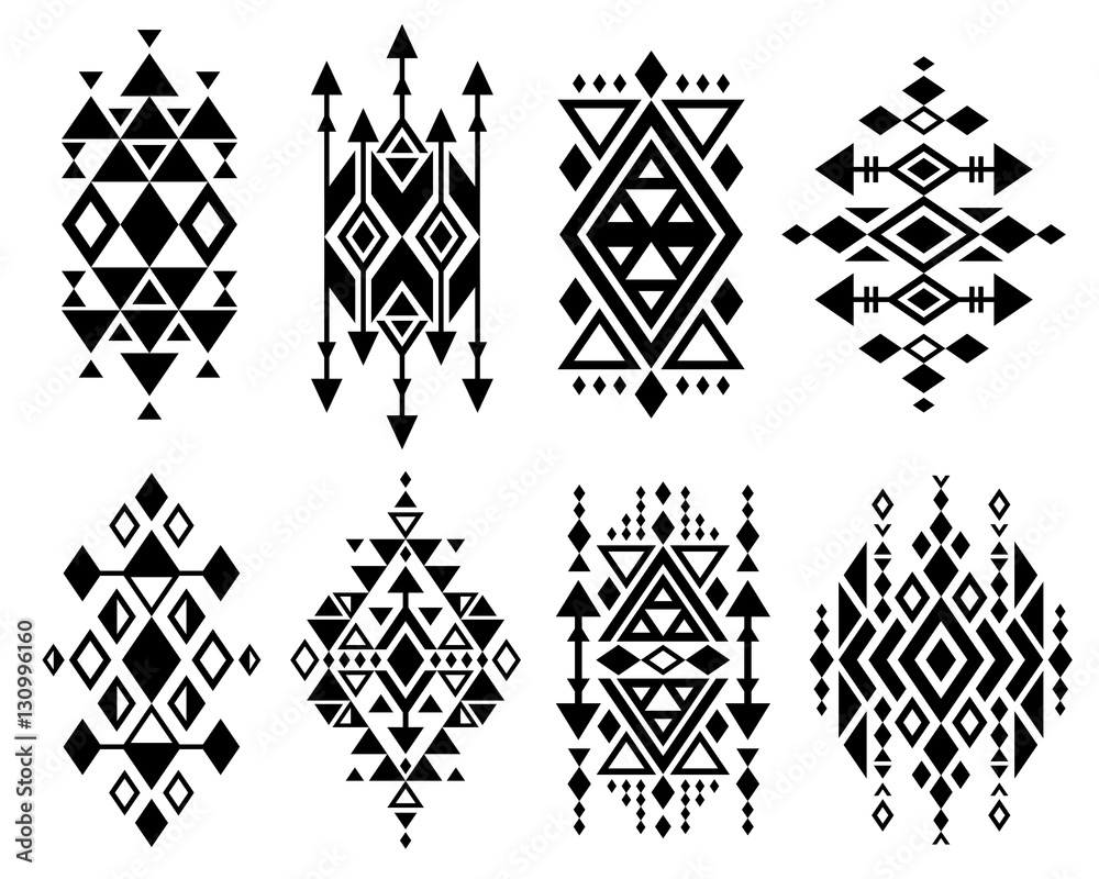 Vintage mexican aztec tribal traditional vector logo design, navajo prints set - obrazy, fototapety, plakaty 