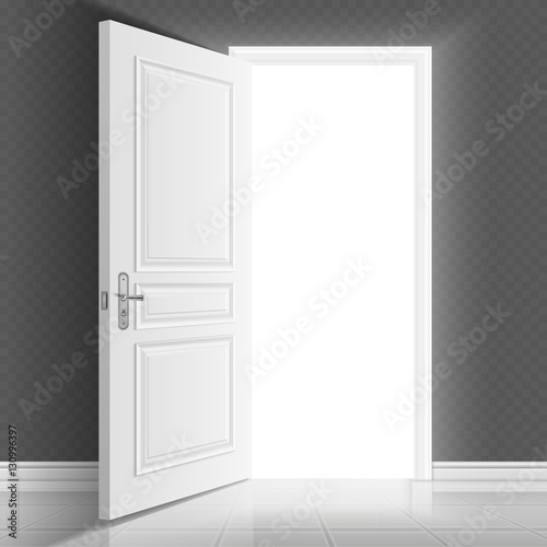 Fototapeta Naklejka Na Ścianę i Meble -  Open white entrance door. Business success vector concept background