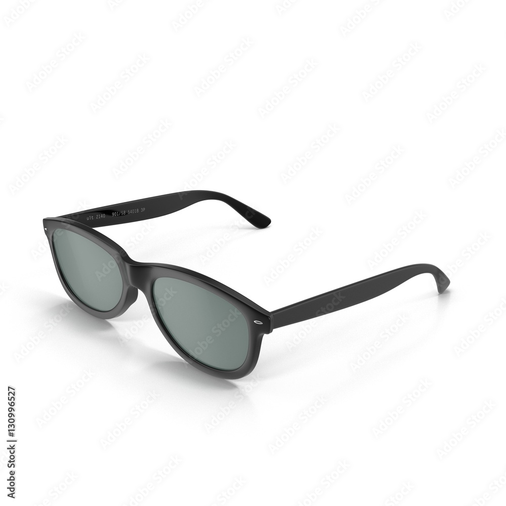 Cool sunglasses isolated on white. In black plastic frame. 3D illustration