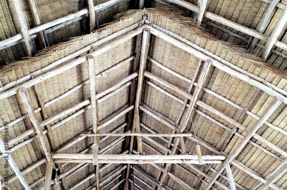 Details of thatched wooden gable roof structure for country home Details of thatched wooden gable roof structure for country home