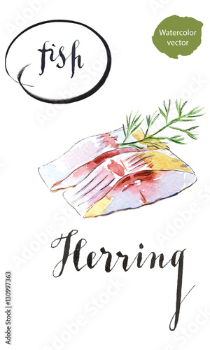 Two pieces of herring with dill