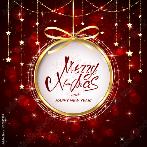 Red shiny background with Christmas and New Years greeting