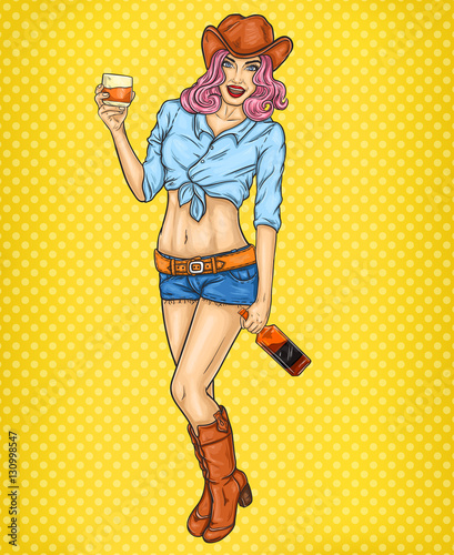 Pop art pin up illustration of a rodeo girl