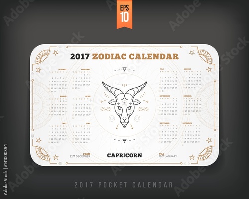 Capricorn 2017 year zodiac calendar pocket size horizontal layout White color design style vector concept illustration photo