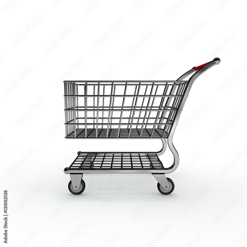 Empty shopping cart. Isolated on white background. 3D rendering Empty shopping cart. Isolated on white background. 3D rendering